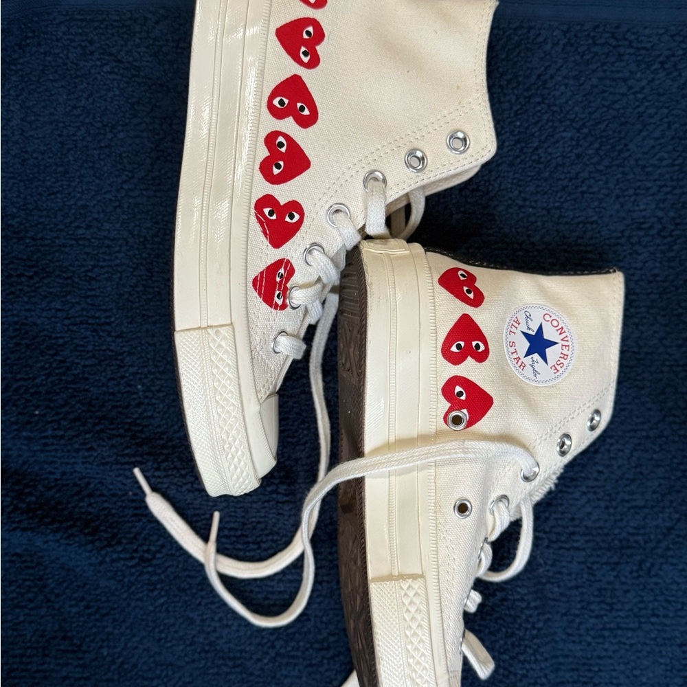 Converse Play Cream High-Tops with Red Heart Design